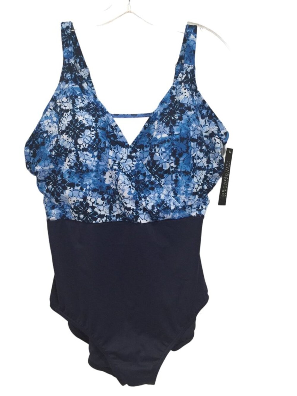 DREAMSUIT by Miracle Brands Women's 20W Blue Multi One Piece Cross Front